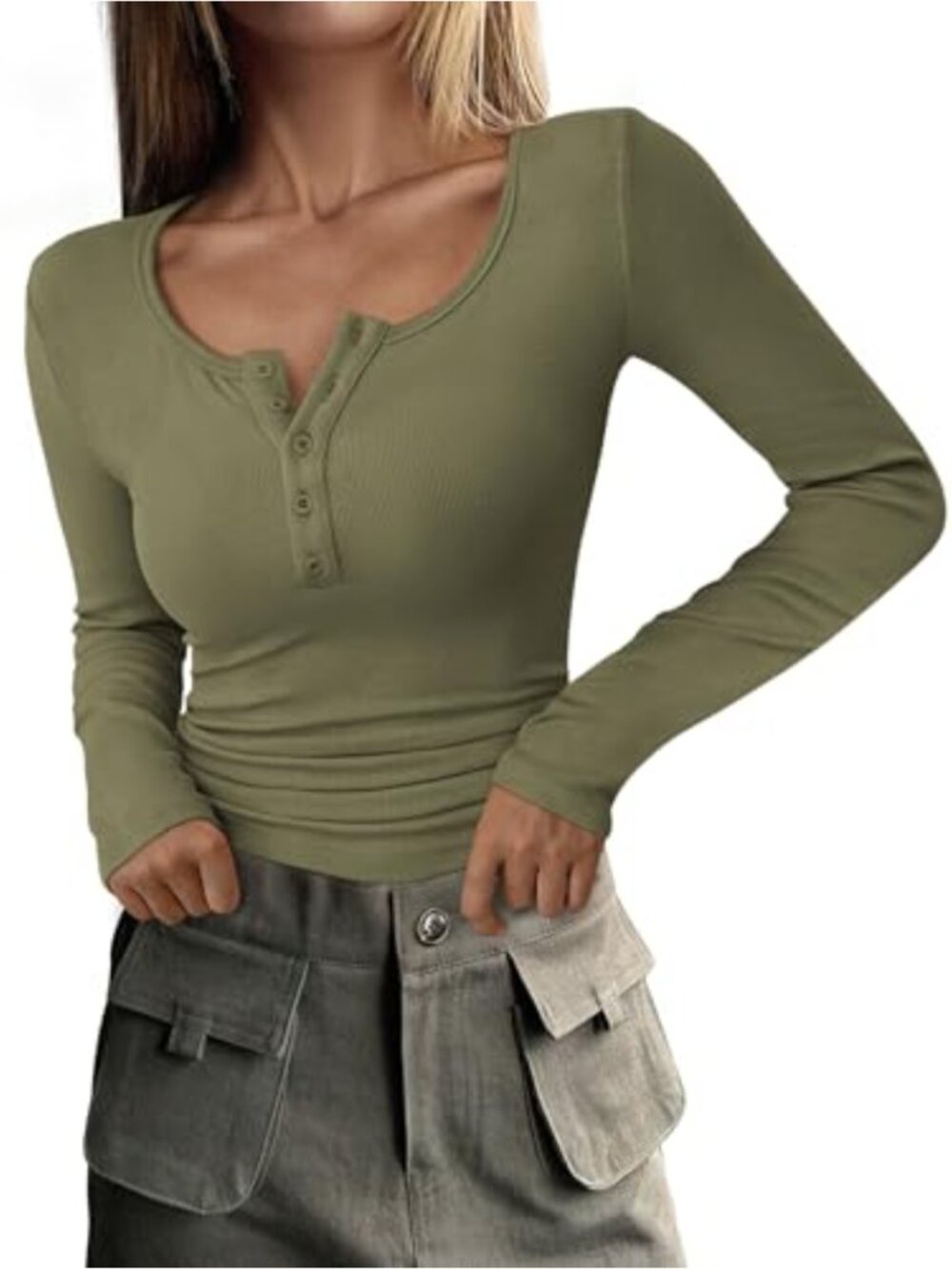 PRETTYGARDEN Women's Long Sleeve Henley T-Shirt Ribbed Knit Slim Fit Casual Top
